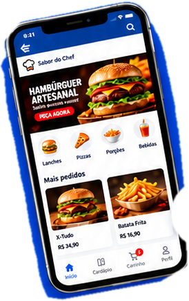 Exemplo de cardápio digital de hamburgueria no celular